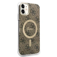 Rinkinys Guess GUBPN61H4EACSW Dėklas+Įkroviklis iPhone 11 6.1" rudas/rudas kietas dėklas 4G Spauda Magnetinis