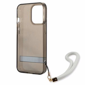 Guess GUHCP13LHTSGSK iPhone 13 Pro / 13 6.1" juodas/juodas kietas dėklas permatomas dirželis