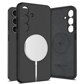 Tech-Protect skystojo silikono magnetinis MagSafe dėklas telefonui Samsung Galaxy S25 - juodas