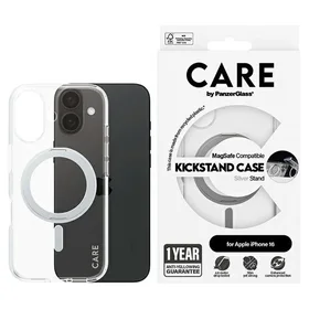 CARE by PanzerGlass Funkcinis dėklas telefonui su stovu iPhone 16 6.1" sidabrinis/sidabrinis Magnetinis 1325