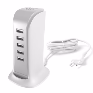 Dudao 5x USB įkroviklis su įmontuotu ES maitinimo kabeliu baltas (A5EU)