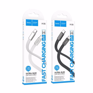 Plokščias kabelis USB C į USB C Hoco 3A 60W 1 m X125 juodas
