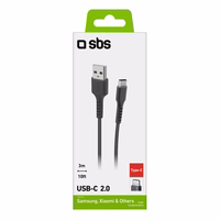 SBS TECABLETC3MTK USB-A - USB-C kabelis 3 m - juodas