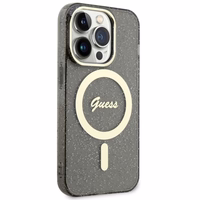 Guess GUHMP14LHCMCGK iPhone 14 Pro 6.1" juodas/juodas kietas dėklas Blizgučiai Auksas MagSafe