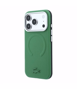 Dėklas Lacoste PVC Petit Pique Semi Wrap Embossed MagSafe Apple iPhone 18 Pro Max žalias