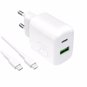 Puro PROLITE 25W USB-A / USB-C sieninis įkroviklis + USB-C - USB-C kabelis 1.2m - baltas
