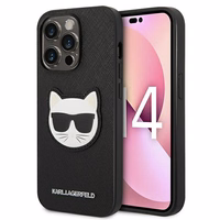 Karl Lagerfeld Saffiano Choupette Head Patch dėklas telefonui iPhone 14 Pro Max - juodas