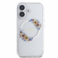 Guess IML Gėlių vainikas Magnetinis dėklas telefonui iPhone 16 Plus - skaidrus