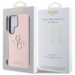 Guess Grained Big 4G Logo Small Classic Logo чехол Samsung Galaxy S25 Ultra розовый