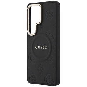 Guess Saffiano Peony Embossed Ring MagSafe dėklas Samsung Galaxy S26 Ultra juodas