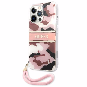 Guess GUHCP13LKCABPI iPhone 13 Pro / 13 6.1" rožinis/rožinis kietas dėklas Camo Strap Collection