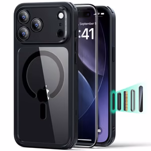 ESR Classic Hybrid MagSafe + grūdinto stiklo rinkinys iPhone 17 Pro - skaidrus juodas