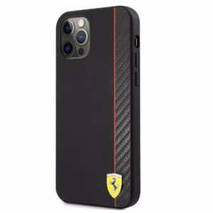 Ferrari FESAXHCP12LBK iPhone 12 Pro Max 6.7" juodas/juodas kietas dėklas On Track Carbon Stripe