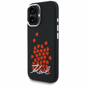 Karl Lagerfeld silikoninis dėklas su širdies logotipu MagSafe iPhone 16 - juodas