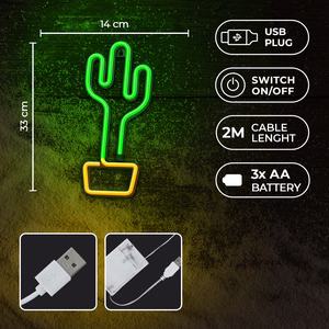 Neon LED Light CACTUS oranžinis žalias Bat + USB FLNE02 Forever Light