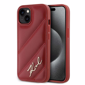 Karl Lagerfeld Diagonal Quilted Script dėklas telefonui iPhone 15 / 14 / 13 - raudona