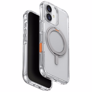 Uniq Swivix dėklas iPhone 17 su 360° pasukamu stovu – skaidrus