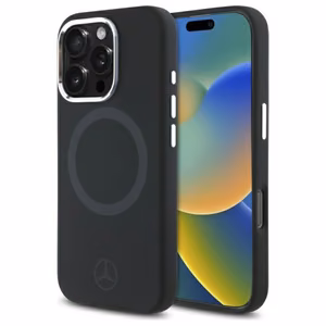 Mercedes silikoninis toninis logotipas Magnetinis dėklas telefonui iPhone 16 Pro - juodas