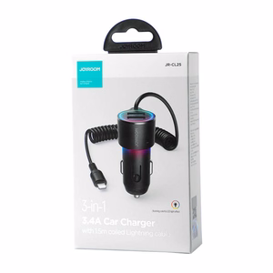 Automobilinis įkroviklis Joyroom JR-CL25, 2x USB + Lightning kabelis (juodas)