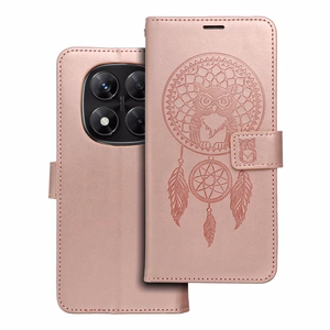 MEZZO knygos dėklas XIAOMI Redmi Note 14 PRO 5G / 14 PRO PLUS 5G sapnų gaudyklė rožinis auksas