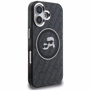 Karl Lagerfeld IML Glitter Karl & Choupette Heads Logo MagSafe Dėklas iPhone 16 - juodas