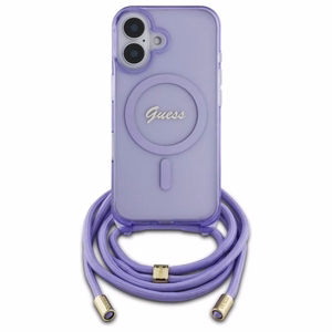 Guess per petį dėklas telefonui Cord Script MagSafe iPhone 16 – violetinis