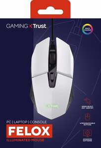 Trust GXT 109W Felox - 6400 DPI optinė žaidimų pelė (balta)