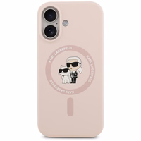 Karl Lagerfeld silikoninis Karl&Choupette žiedinis magnetinis dėklas telefonui iPhone 17 - rožinis