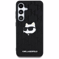 Dėklas Karl Lagerfeld Odinis Monogram Pin Logo Choupette Head Samsung Galaxy S25 juodas
