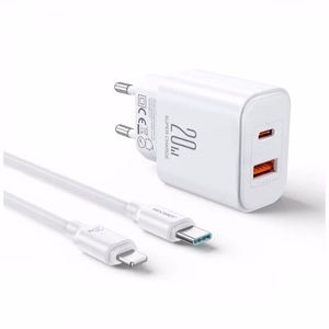 Įkroviklis Joyroom JR-TCF05 baltas 20W (1xPD 1xQC3.0) + Type-C / Lightning 100cm laidas