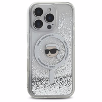 Karl Lagerfeld skystų blizgučių Karl Head magnetinis dėklas telefonui iPhone 16 Pro - skaidrus