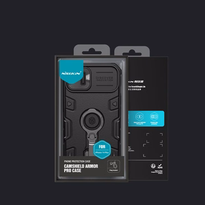 Nillkin CamShield Armor Pro dėklas iPhone 14 Plus dėklas šarvuotas dėklas su kameros apsauga ir žiediniu stovu juodas