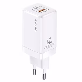USAMS TINKLO ĮKROVIKLIS T41 USB-C+USB GAN 47W PD+QC (ONLY HEAD) FAST CHARGING BALTAS CC137TC02 (US-CC137)