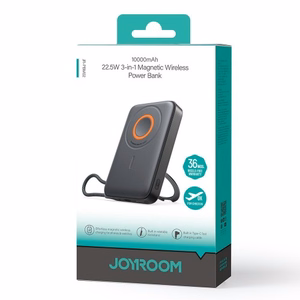 Joyroom JR-PBM02 22.5W 10000mAh išorinė baterija 3in1 magnetinė indukcinė suderinama su MagSafe su įmontuotu kabeliu - juoda