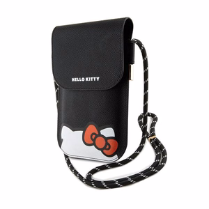 Hello Kitty Hiding Kitty Cord eko odos rankinė telefonui per petį, juoda