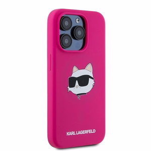 Karl Lagerfeld Silikoninis Choupette Head Magnetinis dėklas telefonui iPhone 15 Pro – rožinis