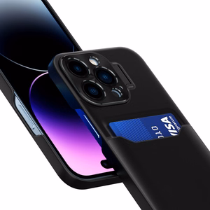 Odinis dėklas su stovu iPhone 14, kortelių piniginės tipo, juodas