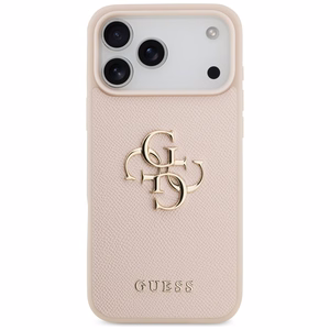 Guess Grūdėtas Didelis 4G ir Klasikinis Logotipas dėklas telefonui iPhone 17 Pro Max - rožinis
