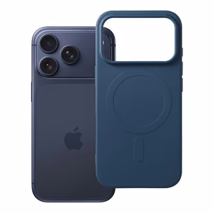 Silikoninis „Mag Cover“ dėklas, skirtas „iPhone 17 Pro / 18 Pro“, suderinamas su „MagSafe“, su didele kameros išpjova – tamsiai mėlynas