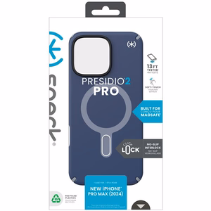 Speck Presidio2 Pro dėklas su MagSafe ir ClickLock, skirtas iPhone 16 Pro Max, „Coastal Blue/Dust Grey“