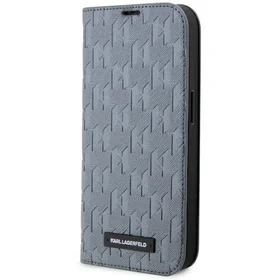 Karl Lagerfeld KLBKP14LSAKLHPG iPhone 14 Pro 6.1" knygos dėklas sidabrinis/sidabrinis Saffiano Monogram
