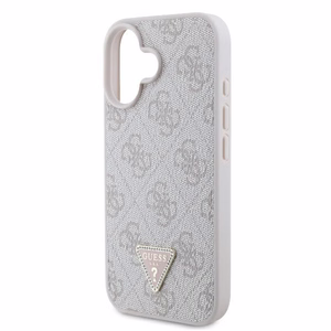 Guess Odinis Crossbody dėklas telefonui iPhone 16 su metaliniu logotipu ir Strass - rožinis