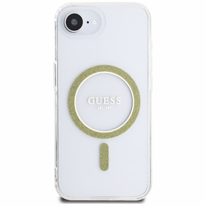 Guess IML Glitter Circle Magnetinis dėklas telefonui iPhone 16e - skaidrus