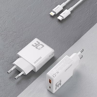 GaN Dudao A30EUL 30W USB-A / USB-C sieninis įkroviklis + USB-C - Lightning kabelis - baltas