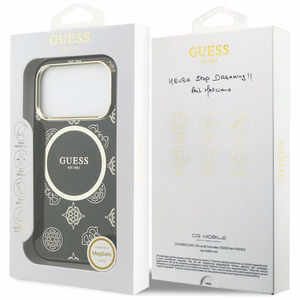 Guess IML Peony Dot MagSafe Dėklas for iPhone 17 Pro - juodas