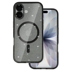 Blizgantis magnetinis dėklas telefonui Iphone 17, juodas, permatomas