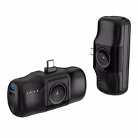 Wozinsky WF16-YCS 5000mAh 15W USB-C mini išorinė baterija su įmontuotu USB-C kabeliu ir Apple Watch įkrovikliu - juoda