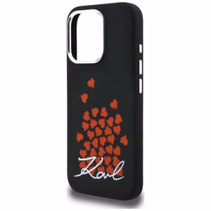 Karl Lagerfeld silikoninis dėklas su širdies logotipu MagSafe iPhone 16 Pro - juodas