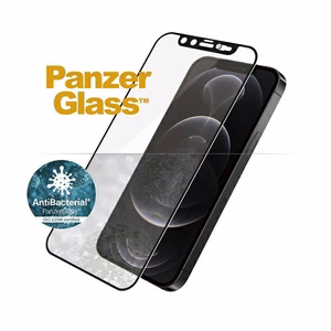 PanzerGlass E2E Microfracture antibakterinis stiklas su Swarovsky kristalu kameros dangteliu iPhone 12/12 Pro - su juodu rėmeliu