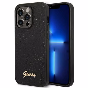 Guess Glitter Script dėklas telefonui iPhone 14 Pro - juodas